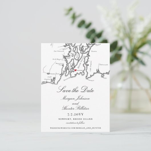 Save The Date Newport Rhode Island Élégant Mariage noir blanc (Debout devant)