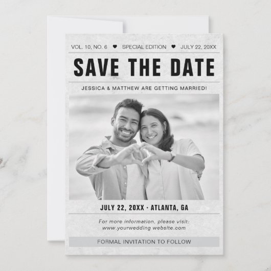 Save the Date Newspaper Template Photo Grunge (Voorkant)