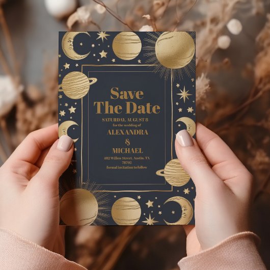 Save The Date Noces Croissant de Lune de la Marine Céleste