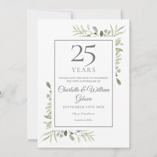 Save The Date Noces d'argent 25 ans de mariage verdure (Devant)