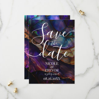 Save The Date Noces de Géode d'Opale de Feu Colorée