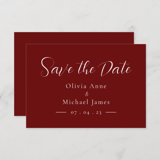 Save The Date Noces en rouge et blanc simples Enregistrer la dat (Devant / Derrière)