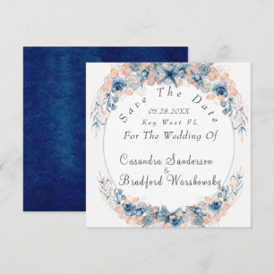 Save The Date Noces Fleur de Coquillage Aquarelle Bleu Marine Ro