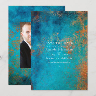 Save The Date Noces Grunge Cuivre Patine et Turquoise