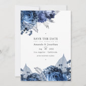 Save The Date Noces Navy et Blanc avec Feuille d'Argent (Devant)