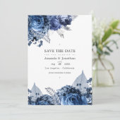 Save The Date Noces Navy et Blanc avec Feuille d'Argent (Debout devant)