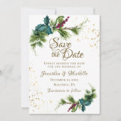 Save The Date Noël À feuillage persistant Berries rouges Mariage (Devant)