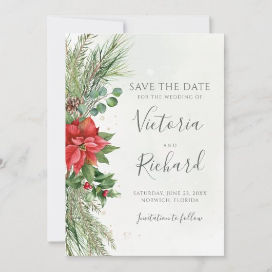 Save The Date Noël Botanique Mariage de verdure d'hiver (Devant)