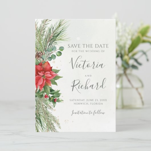 Save The Date Noël Botanique Mariage de verdure d'hiver (Debout devant)