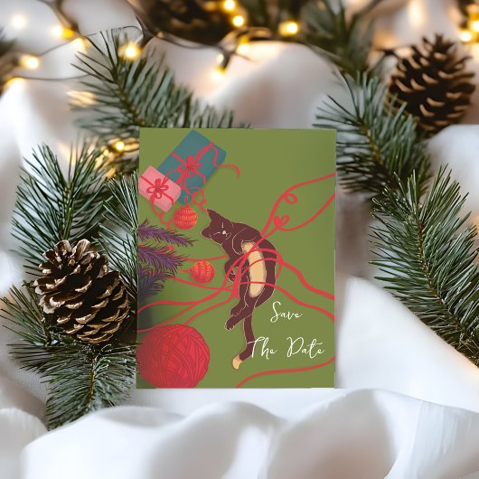 Save The Date Noël Chat Écheveau – Joyeuse Réjouissance Féline