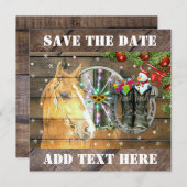Save The Date Noël Cheval Wagon Roue Cowboy Bottes Garland (Devant / Derrière)