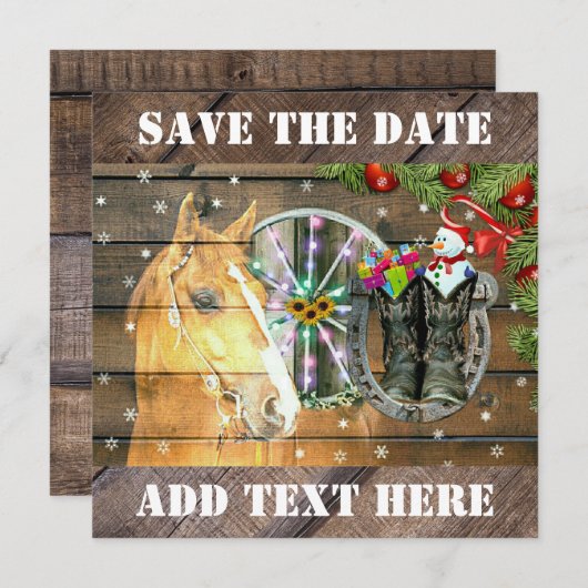 Save The Date Noël Cheval Wagon Roue Cowboy Bottes Garland (Devant / Derrière)