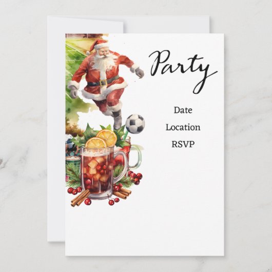 Save The Date Noël de football avec le Père Noël jouant au ballo (Devant)