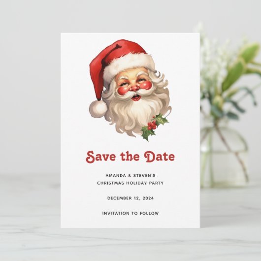 Save The Date Noël de style rétro Holly Jolly Santa Claus (Debout devant)