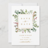 Save The Date Noël de verdure botanique mariage or  (Devant)