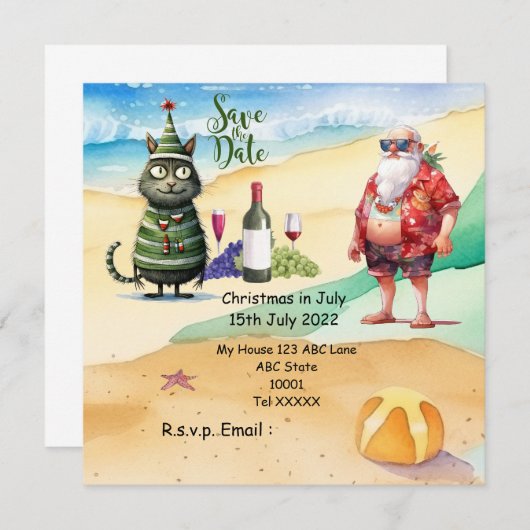 Save The Date Noël en juillet avec SANTA CLAUS Enregistrer la da (Devant / Derrière)