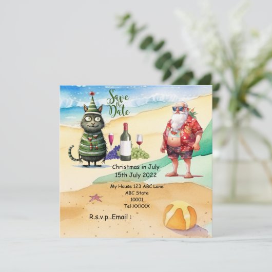Save The Date Noël en juillet avec SANTA CLAUS Enregistrer la da (Debout devant)