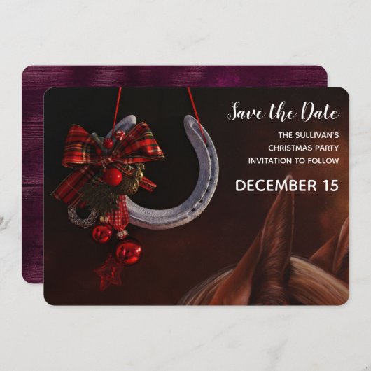 Save The Date Noël équestre pendre en fer à cheval Photo (Devant / Derrière)