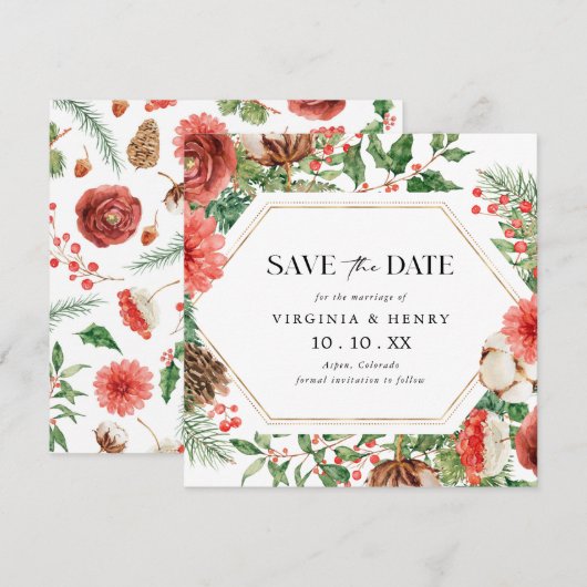 Save The Date Noël Floral Fêtes (Devant / Derrière)