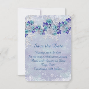 Save The Date Noël Frosty Blue Roses Sauvez la date