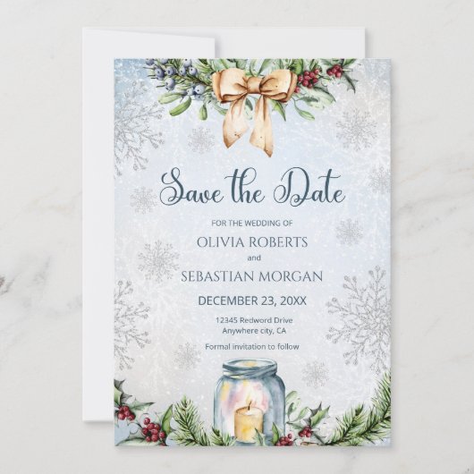 Save The Date Noël Frosty Neige Mariage d'hiver (Devant)