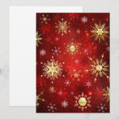 Save The Date Noël Golden Snowflakes sur Arrière - plan rouge (Devant / Derrière)