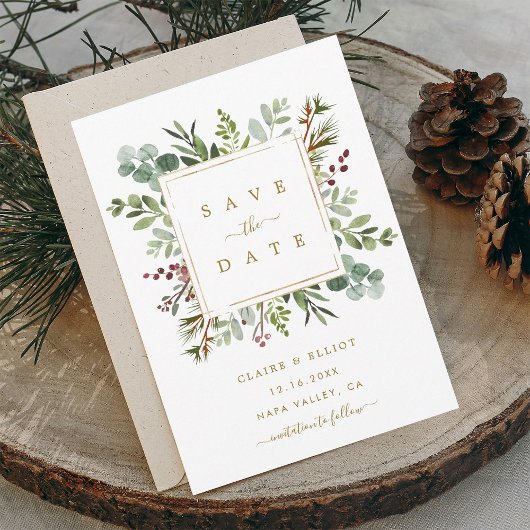 Save The Date Noël Mariage Végétal Botanique Or 