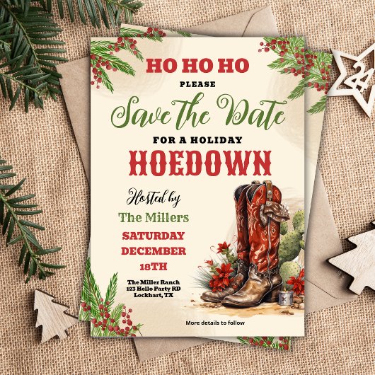 Save The Date Noël Occidental, Holiday Hodown, Cowboy Party