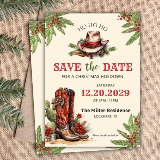 Save The Date Noël Occidental, Holiday Hodown, Cowboy Party