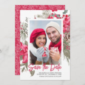 Save The Date Noël Poinsettia Rouge Floral Vignon Pin (Devant / Derrière)