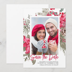 Save The Date Noël Poinsettia Rouge Floral Vignon Pin