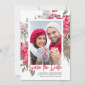 Save The Date Noël Poinsettia Rouge Floral Vignon Pin (Devant)