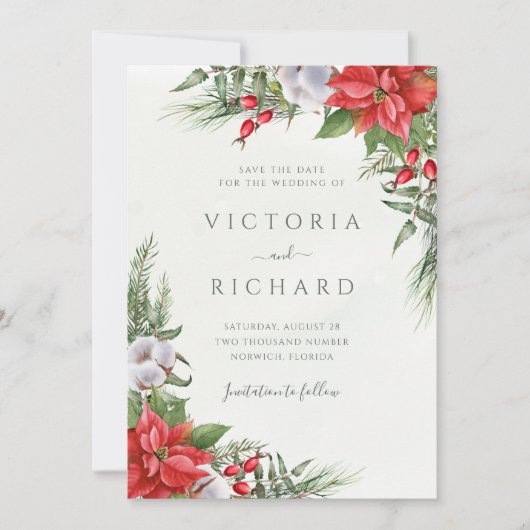Save The Date Noël Poinsettia Végétation d'hiver Botanique (Devant)