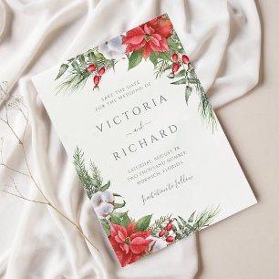 Save The Date Noël Poinsettia Végétation d'hiver Botanique