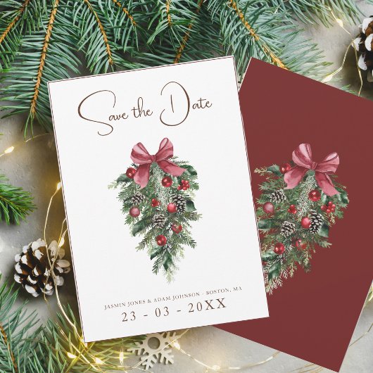 Save The Date Noël Rouge et vert Mariage de fête d'hiver