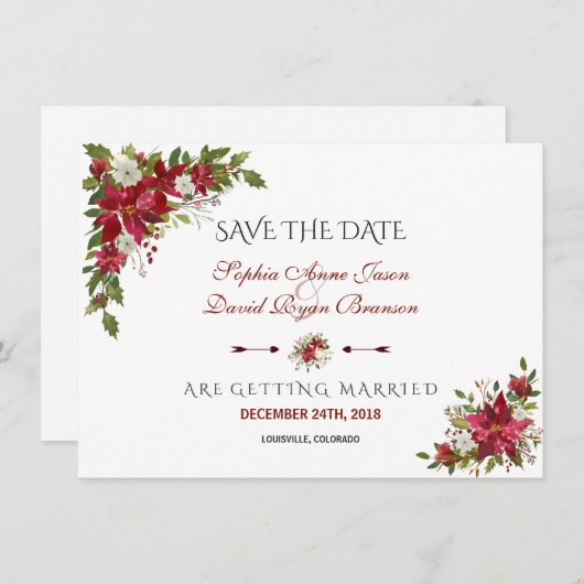 Save The Date Noël Rouge Poinsettia Mariage Enregistrer La Date (Devant / Derrière)