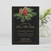 Save The Date Noël Vert or sur le Mariage de vacances Noir (Debout devant)