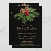 Save The Date Noël Vert or sur le Mariage de vacances Noir (Devant / Derrière)