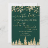 Save The Date Noël vert pin d'or chic (Devant)