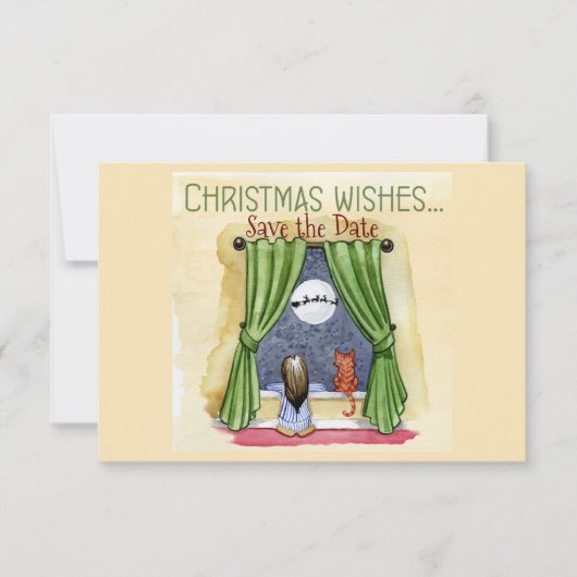 Save The Date Noël Voeux Enfant & Kitty Chat Fête de Noël (Devant)