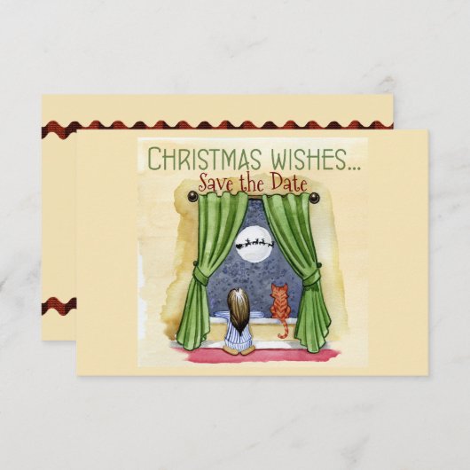 Save The Date Noël Voeux Enfant & Kitty Chat Fête de Noël (Devant / Derrière)