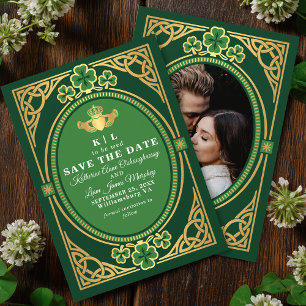 Save The Date Nœud celtique Claddagh Trèfle Mariage Vert