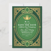 Save The Date Nœud celtique Claddagh Trèfle Mariage Vert (Devant)