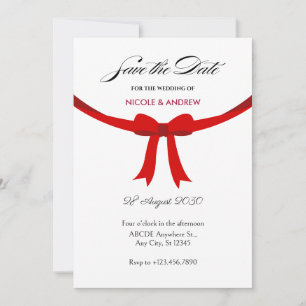 Save The Date Nœud de ruban rouge élégant mariage