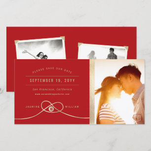 Save The Date Nœud Doré Double Bonheur Photo de Mariage Chinois