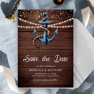 Save The Date Noeud Marin Bleu Nuit Mariage