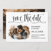 Save The Date Noir Blanc Calligraphie Mariage 2 Splatter Photo (Devant / Derrière)