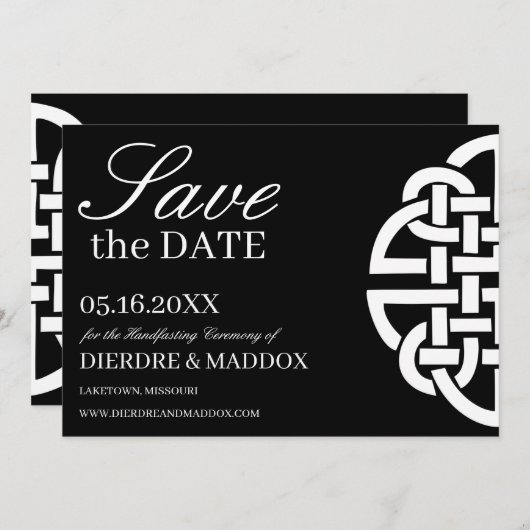 Save The Date Noir & Blanc Celtique noeud simple à main (Devant / Derrière)