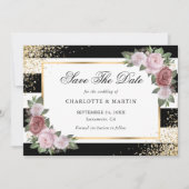 Save The Date Noir Blanc Confetti Blush Floral Mariage (Devant)