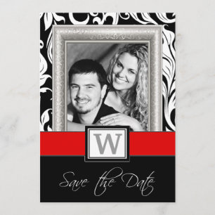 Save The Date Noir Blanc Damas & Mariage Rouge Enregistrer les D